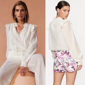 NWT Cami NYC Ruffle Slit V-Neck Sheer Long Sleeve Tiana Top White Size: Small